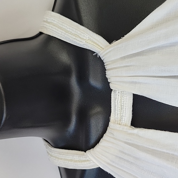 Ann Taylor Split Jewel Neck A-Line Dress White Linen Size 4 - Picture 5 of 16